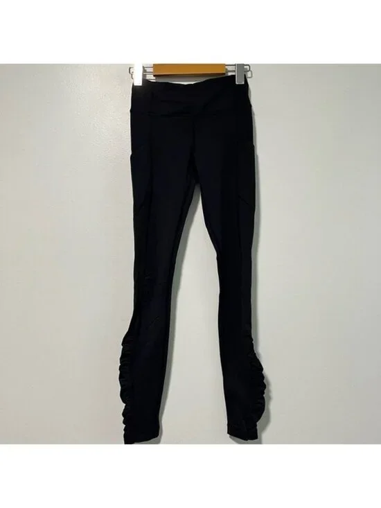 Lululemon Women’s Black High-Rise Leggings with Ruffle Detail - Size 2 - Picture 1 of 11